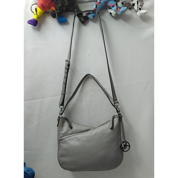 Michael Kors Gray Pebbled Leather Double Zipper Crossbody Shoulder Bag - Picture 4 of 16